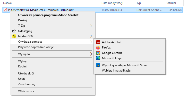 Otwieranie plików PDF innym programem niż domyślny